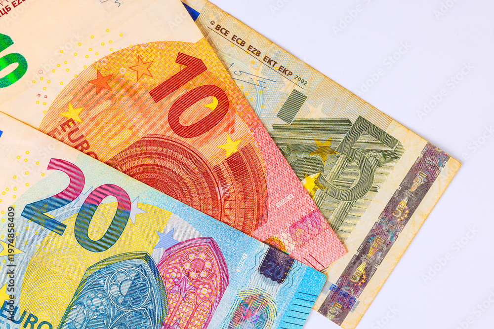 Obraz premium Large range of euro banknotes, currency, European money bills are available for use in business transactions