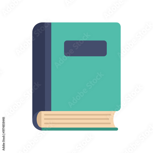 Flat design closed book with teal cover and dark blue spine illustration vector graphic on white background educational reading learning knowledge library information concept.
