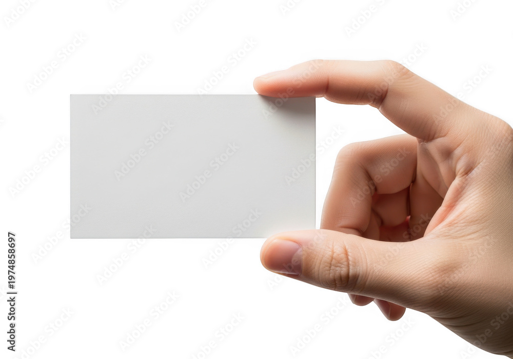 Obraz premium A hand holding a blank white card or business card isolated on transparent background