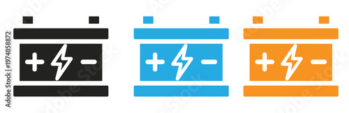 Battery icons in black, Blue, And orange on white background for energy and power concepts