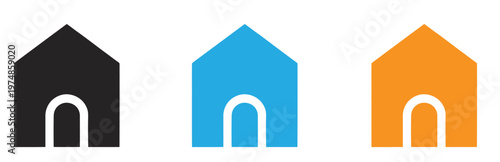 Colorful house icons in black, Blue, And orange on white background for real estate or home concepts