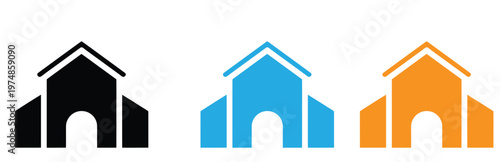Set of colorful house icons in black, Blue, And orange on white background for real estate or home concepts