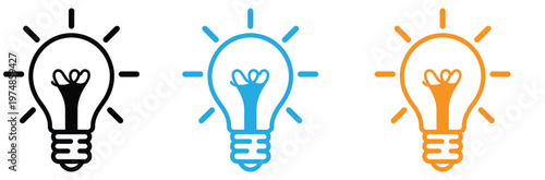Colorful light bulb icons in black, Blue, And orange, Symbolizing ideas and innovation