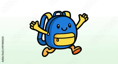 Blue Cartoon Backpack Character Running.