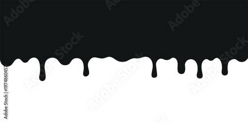 Black Paint Dripping Down on Isolated With Drops.
