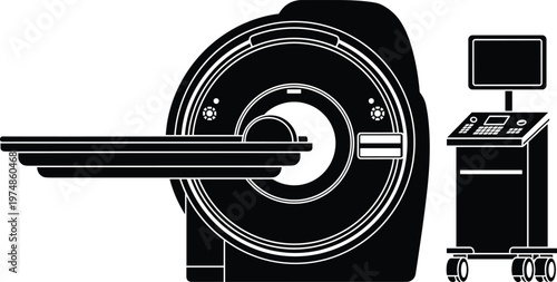 Medical MRI scanner machine vector illustration, diagnostic imaging equipment, hospital radiology technology, healthcare scan device, modern 