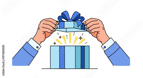 Hands Opening Gift Box Surprise.