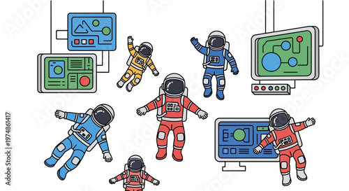 Astronauts in Space Suits Floating.