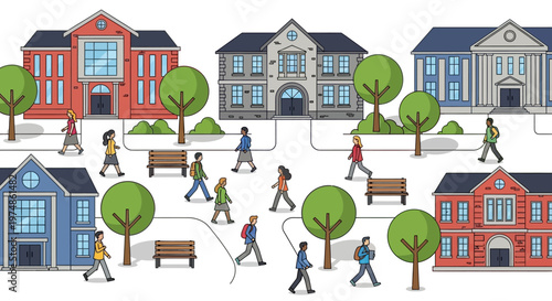 Illustration of People in Neighborhood.