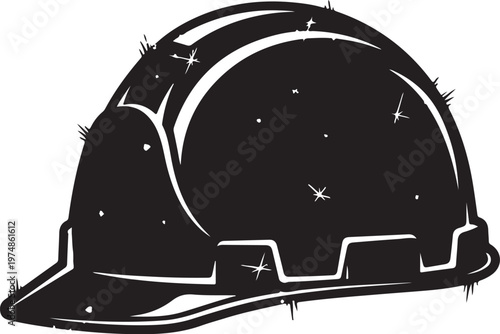 Black Hard Hat with White Outline Illustration
