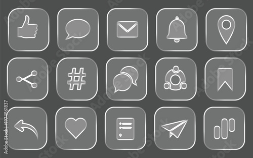 Collection of modern icon buttons featuring various communication and utility symbols