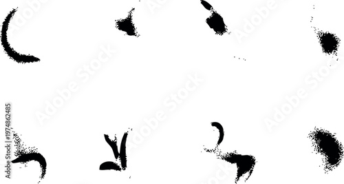 A collection of black ink splatters on white background