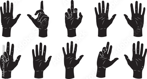 Hand gestures in sign language illustrations set