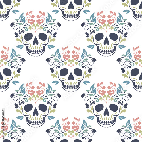Sugar Skull Floral Pattern for Day of the Dead