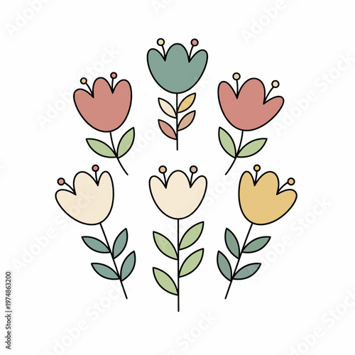 Stylized Flower Bouquet with Five Pastel Blossoms