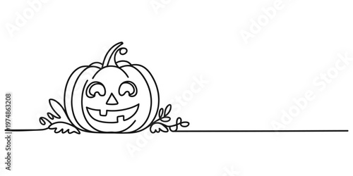 Continuous line drawing of a cute halloween pumpkin