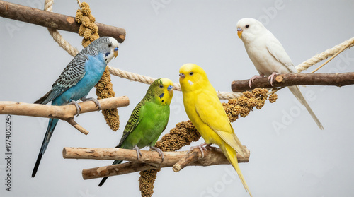 Budgerigar Studio Photo with Text Space Soft Lighting Closeup