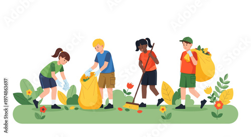 People collecting garbage in community.