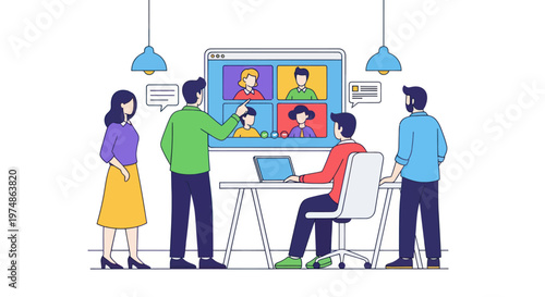 Team of professionals having an online video conference in a modern office environment