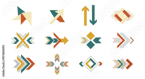 Geometric shapes with arrows pointing.