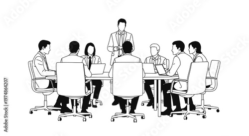 Business professionals attending a corporate meeting and presentation.