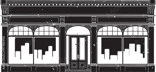 Black and white city building facade illustration
