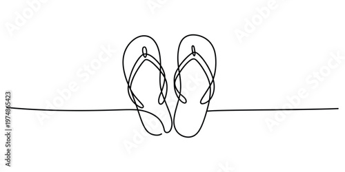 Continuous line drawing of a pair of flip flops