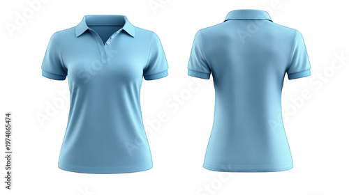 A light blue women's polo shirt on transparent background