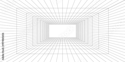 Perspective grid background 3d Vector illustration. Interior design Model projection background template. Line one point perspective. eps10