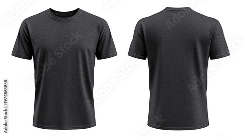 A dark gray t-shirt on transparent background for design purposes