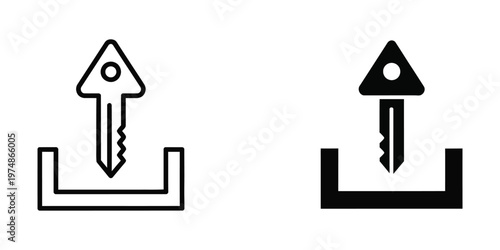 Comparison of a traditional and modern stylized keyhole lock design in a door frame