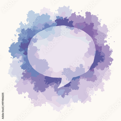 mystical watercolor speech bubble edges are soft bleeding into textured paper background, using overlapping washes ethereal purple blue Artistic calm Blank center