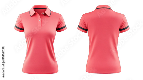 A pink polo shirt with black stripes on transparent background