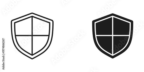 Contrast between a plain and a filled heraldic shield with cross design