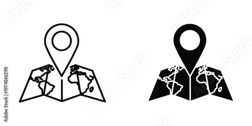 Fotografie Contrasting map pins on opened world maps with different color schemes