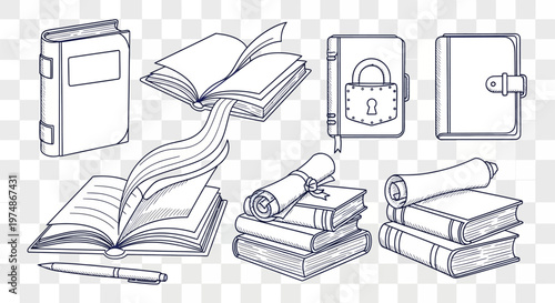 Collection of book and education icons.