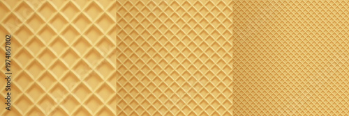 Waffle texture background, wafer diagonal pattern, milk chocolate cookie. Biscuit lattice for ice cream cone, vector summer, square stroopwafel waffel. Seamless bakery 3d caramel backdrop, cake baked
