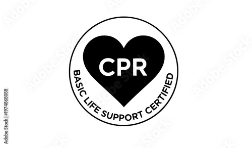 Basic Life Support CPR certified seal medical heart badge vector illustration