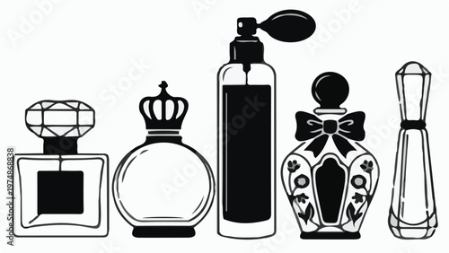 set of cosmetic bottles with reflection