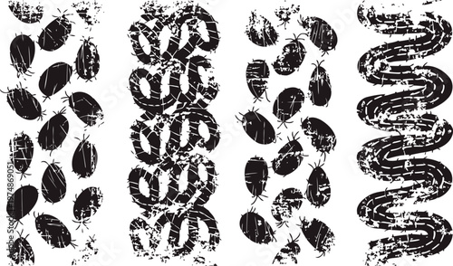 grunge tire track patterns distressed black rubber marks with rough textures and worn effects vehicle footprint designs