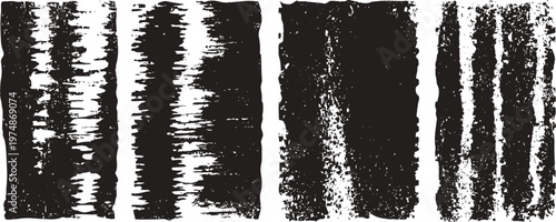 Grunge textured vertical brush strokes set distressed paint splash design elements, rough artistic background details