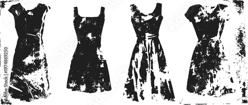 vintage elegant women's dresses silhouette collection in black and white