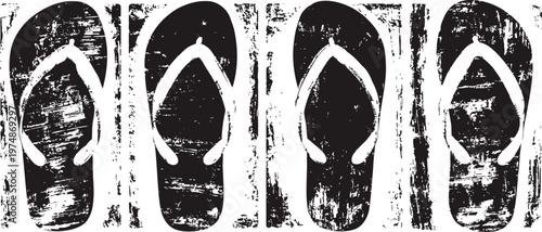vintage grunge flip flops pattern with distressed texture and weathered black soles