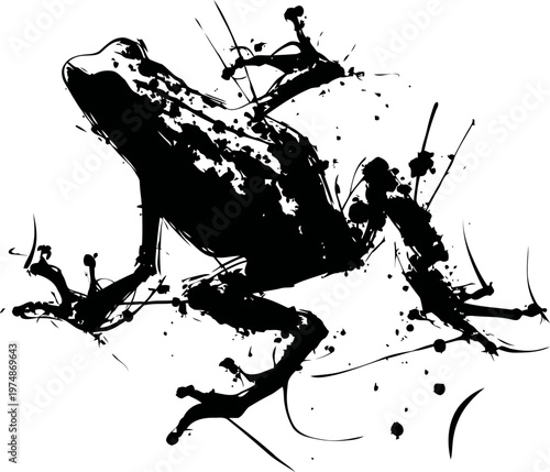 frog silhouette with ink splashes artistic black splash isolated amphibian design
