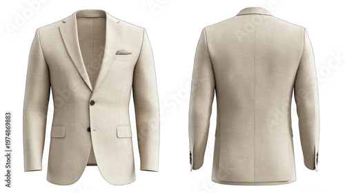 A beige textured suit jacket on transparent background
