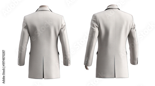 Two white textured jackets on transparent background for fashion design