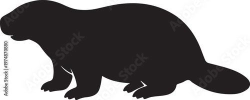 Black silhouette of a beaver facing left showing its body and tail