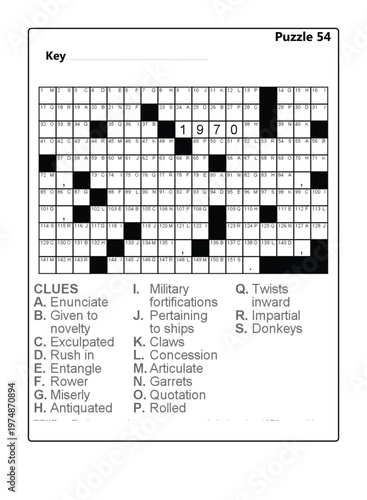 Printable Word Clue Cryptogram Puzzle 54 - Educational Logic Game