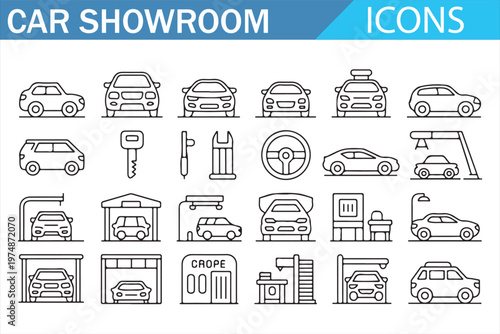 Photos Car dealership icons pack thin line vector collection for transport and repair s