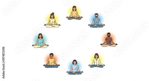 Diverse group of people practicing yoga together in harmony